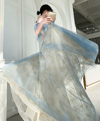 BXOXO DRESS TO IMPRESS Green Tulle Lace Long Prom Dress, Green Tulle Lace Formal Dress