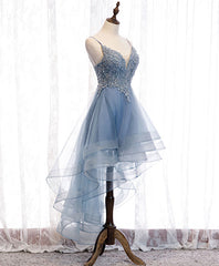 BXOXO DRESS TO IMPRESS Blue Sweetheart Tulle Lace High Low Prom Dress, Blue Homecoming Dress