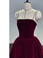 BXOXO Simple Burgundy Tea Length Prom Dress, Burgundy Homecoming Dress