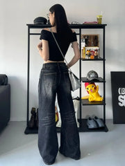 BXOXO Grunge Y2k Black Jeans Women Baggy Vintage High Street Oversized Denim Trousers Gothic Gyaru 2000s Acubi Fashion Jeans