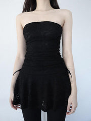 BXOXO - Solid Color Lace A-Line Mini Dress