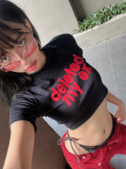 Bxoxo Streetwear Hip Hop Punk Rock vintage Sexy Women Crop Tops Grunge Gothic aesthetic Emo Girls Harajuku Slim Black O-Neck Baby Tops