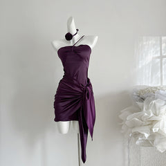 BXOXO - summer inspo Summer New Halter Flower Sexy Mini Dress For Women Strapless Backless Irregular Dress Temperament Slim Club Party Dress