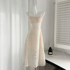 BXOXO - summer inspo French Style Jacquard Suspender Dress Women 2025 Summer Chic Design Dress Elegant Slimming Long Skirt Elegant Party Vestidos