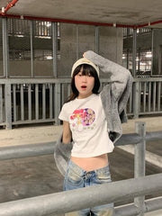 Bxoxo Y2K punk streetwear hip hop vintage chic aesthetic Harajuku women's crop tops cute geometric pattern print rock gothic slim tops