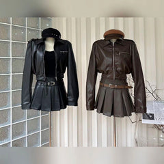 BXOXO - summer inspo Women's Y2K Slim-fit Street Skirt Sets Stylish Street Wear American Vintage Zipper Design Women's Aesthetics Commuter Suit