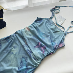 BXOXO - summer inspo Summer Retro Floral Print Strap Slim Fit Dress Women Chic Sleeveless Suspender Dress Fashion Street Style Mini Dress