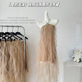 BXOXO - summer inspo 2025 Summer New Mesh Suspender Dresses Y2k Irregular Slim Waist Dress for Women Fashion Simple Dress Vestidos