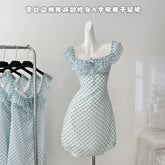 BXOXO - summer inspo Gentle Style Blue Plaid Dress Women Casual Retro Y2k Mini Dress Summer 2025 Fashion Sweet Cute Dress