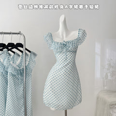 BXOXO - summer inspo Gentle Style Blue Plaid Dress Women Casual Retro Y2k Mini Dress Summer 2025 Fashion Sweet Cute Dress