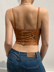 BXOXO - summer inspo Floral Print Vintage Aesthetic Mesh Camisole Women Brown Cute Y2K Crop Top