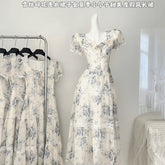 BXOXO - summer inspo Elegant Vintage Beach Long Dress Women Retro Floral Elegant Party Dresses Ladies Slim Short Sleeve Sweet Long Robe Vestidos