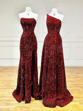 BXOXO Unique Velvet Sequin Mermaid Burgundy Long Prom Dress, Burgundy Formal Evening Dress