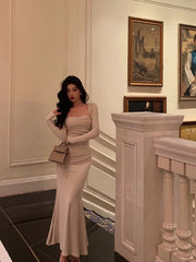 BXOXO Gorgeous Mermaid Square Neckline Ivory Date Night Dress Long Prom Dresses Birthday Outfits HOT1075