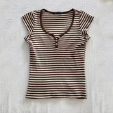 BXOXO Crop Top Stripe 2000S Summer T shirts Women Vintage Clothes Casual Punk Femme Tee Shirt Harajuku Grunge Y2k Clothing Sweet Girl
