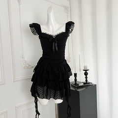 BXOXO - summer inspo Korean Style Fashion Black Dresses for Women Sexy Irregular Ruffles Dress Summer Classy Lady Evening Party Dress