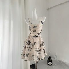 BXOXO - summer inspo Fashion Irregular Suspender Dress For Women Summer 2025 New Y2k Sweet Butterfly Print Party Holiday Dresses