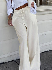 BXOXO - summer inspo Sweetown Solid Loose Casual Boho Straight Leg Pants For Women Simple Lazy Comfortable Summer Vacation Trousers