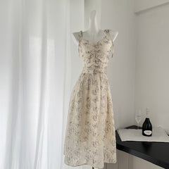 BXOXO - summer inspo French Retro Women Floral Print Dress Elegant Suspender Dress 2025 Spring V-neck Commuter Long Skirts