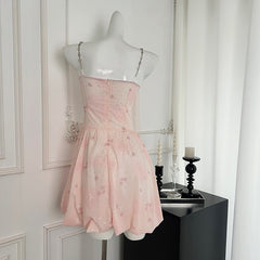 BXOXO - summer inspo Women Floral Printed Swinging Collar Sexy Dresses Summer New French Style Chic Elegant Sweet Dress Vintage Backless Fairy Dress