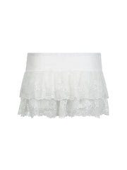 BXOXO - summer inspo Black Solid Low Waist Tiered Lace Shorts Skirts Womens White Fairycore Micro Boho Skirt
