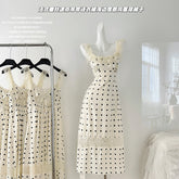 BXOXO - summer inspo Summer New Woman Dress Lace Patchwork Polka Dot Sleeveless Slim Backless Ruffles Elegant Sexy Dresses Chic Design Fashion