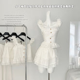 BXOXO - summer inspo 2025 Summer New Lace Stitching Camisole Top Sweet Long Skirt Two Piece Sets Women Square Neck Top A-line Skirt Suit