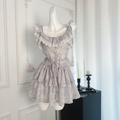 BXOXO - summer inspo Fashionable Gentle Style Hot Girls Suit Summer Sleeveless Ruffles Slim Fit Top High Waist Mini Skirt Two-piece Set