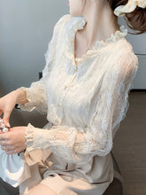 BXOXO Long Sleeve Elegant Lace Cardigan - Floral Patterns, Ruffle Detail, Machine Washable V-Neck - Ideal for Spring & Autumn Fashion