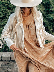 BXOXO Long Sleeves Solid Color Split-Joint Tasseled Notched Collar Jackets