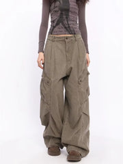 BXOXO Vintage Women's Cargo Jeans Y2k Oversized Baggy Denim Trousers Harajuku Japanese 2000s Style Jean Street Aesthetic Pants