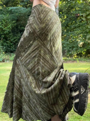 Vintage Print Irregular Pleated Bow Midi Skirt