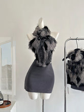 BXOXO Korea Elegant Sexy High End 2PC Set Women Plush Neck Halter Backless Short Vest+Mini Bag Hip Skirts Female Slim Nightclub Suit