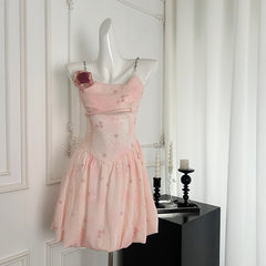 BXOXO - summer inspo Women Floral Printed Swinging Collar Sexy Dresses Summer New French Style Chic Elegant Sweet Dress Vintage Backless Fairy Dress