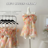 BXOXO - summer inspo Women's Elegant Vintage Floral Print Sling Dress Summer New Niche Design Off Shoulder Beach Resort Style Dresses Y2k