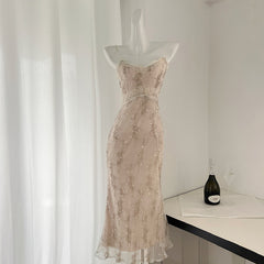 BXOXO - summer inspo Lace Splicing Suspender Dress Women's Sweet V-Neck Long Skirt Summer New Sweet Slim Dress Gentle Style Cardigan Two-piece Set