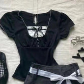 BXOXO 2000s FemmeKawaii High waist Pleated skirt Y2k Punk Sexy Slim Streetwear Bow Mini Skirts Emo Girl Gothic Women Vintage Clothes