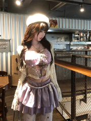 BXOXO Corset Tops Sexy Women's Clothes Cute Lace Bandage Slim Silng Korea Sweet Camis Kawaii Tank Top Girl Harajuku Coquette Crop Top