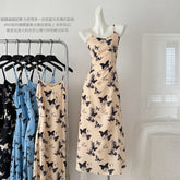BXOXO - summer inspo Women Sexy Butterfly Print Backless Suspender Slim Long Dress Summer Casual Sleeveless Dresses Beach Robe