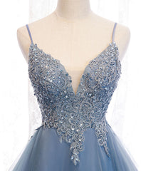 BXOXO DRESS TO IMPRESS Blue Sweetheart Tulle Lace High Low Prom Dress, Blue Homecoming Dress