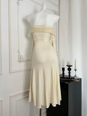 BXOXO - summer inspo Autumn New Slash Neck Mermaid Midi Dress for Women Off Shoulder Lace Splicing Long Dress Vintage Party Dresses Prom Robe