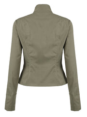 BXOXO - summer inspo Retro Green Slim Cargo Jackets Women Button Up Stand Collar Long Sleeve Autumn Korean New Fashion Outwear