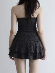 BXOXO - Solid Color Lace A-Line Mini Dress