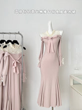 BXOXO - summer inspo 2025 New Gentle Style Off Shoulder Knitted Dress Elegant Lace Patchwork Fishtail Dress Sweet Temperament Long Dress