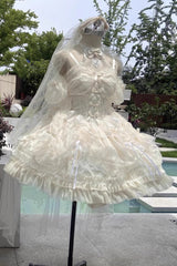 BXOXO - Ivory Ballet Dream Halterneck Ruffle Bowknot Lace Mesh Sweet Lolita Dress