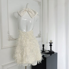 BXOXO - summer inspo Temperament Backless Bow Dress Women Fashion Slim Sleeveless Solid Color Halter Neck Party Mini Dress Chic A-line Skirt