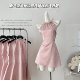 BXOXO - summer inspo 2025 Summer Fashion Halter Dress Women Temperament Mini Dresses Elegant Sleeveless Slim Fit A-line Dress