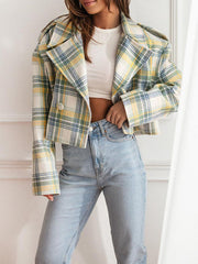 BXOXO Long Sleeves Loose Plaid Split-Joint Peter Pan Collar Jackets&Coats