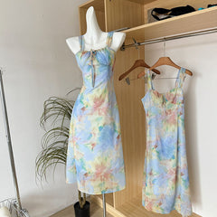 BXOXO - summer inspo French Retro Sexy Feminine Elegant Floral Suspender Dress Summer Party Women's Chic Design Gentle Temperament Long Dress