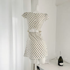 BXOXO - summer inspo Fashion Dresses Women Polka Dot Hollow Out Lace Backless Sexy Sweet Short Sleeve Elegant Dress Female Casual Versatile 2025